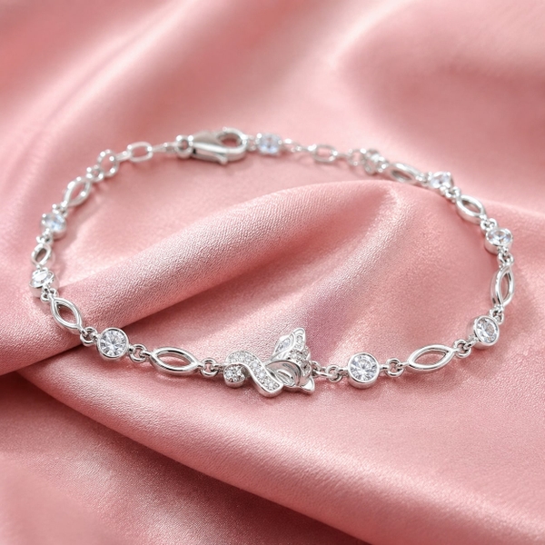 Lắc Tay Bạc Ta Cho Nữ - Nơ Đính Đá - LTBTN009