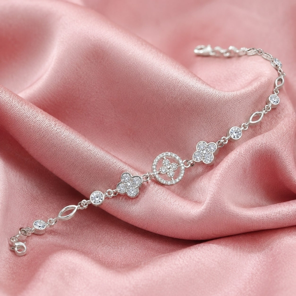 Lắc Tay Bạc Ta Cho Nữ - Vòng Tròn Hoa Charm Giọt - LTBTN021