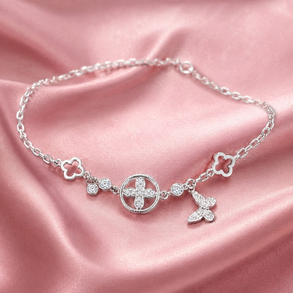 Lắc Tay Bạc Ta Cho Nữ - Vòng Tròn Hoa Charm Chong Chóng - LTBTN024