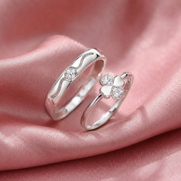 Nhẫn Đôi Bạc Xi Vàng Trắng - Viên Đá Chủ Solitaire - NDBXVT014
