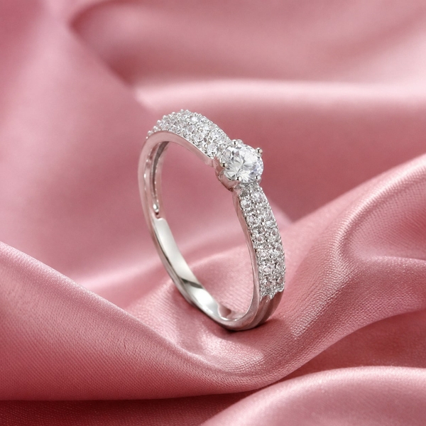 Nhẫn Nữ Bạc Ý - Bản Xoắn Pavé - NNBI036