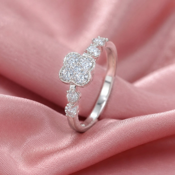 Nhẫn Nữ Bạc Ý - Hoa Tròn Đính Đá - NNBI041