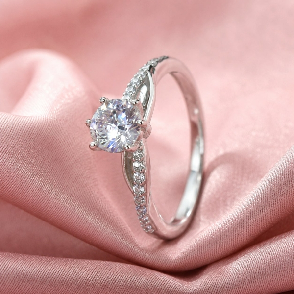 Nhẫn Nữ Bạc Ý Xi Vàng Trắng - Solitaire Bản Mảnh - NNBIXVT023