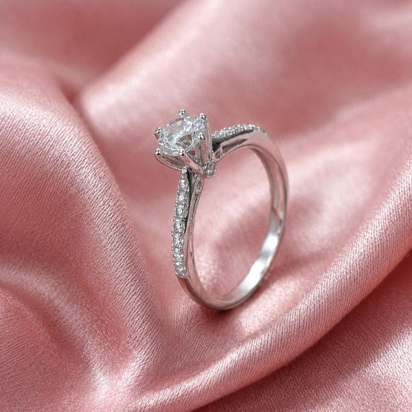 Nhẫn Nữ Bạc Ý Xi Vàng Trắng - Solitaire Khía Vai - NNBIXVT024