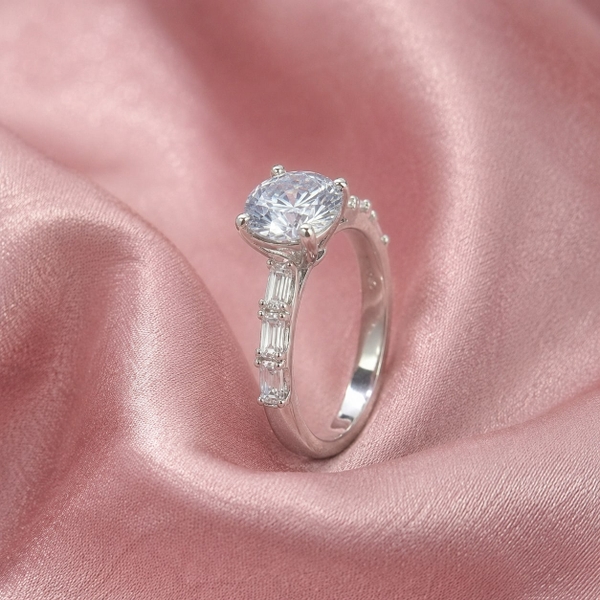 Nhẫn Nữ Bạc Ý Xi Vàng Trắng - Solitaire Bản Trơn - NNBIXVT025