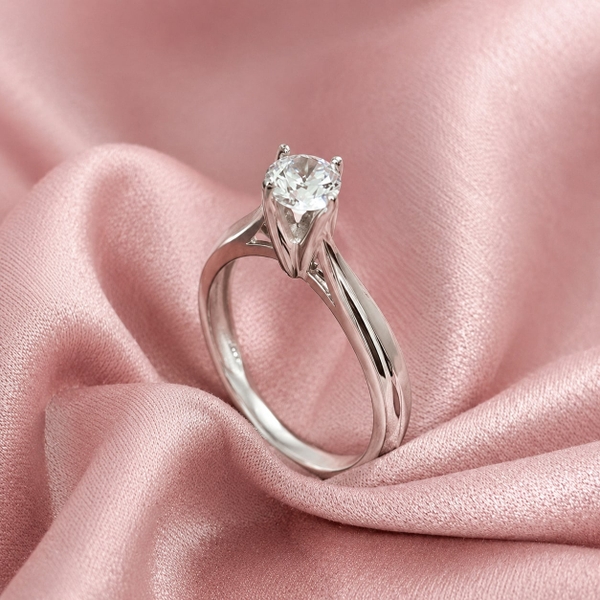 Nhẫn Nữ Bạc Ý Xi Vàng Trắng - Solitaire Bản Xoắn - NNBIXVT048