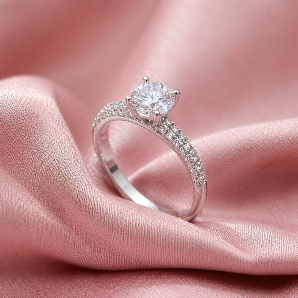 Nhẫn Nữ Bạc Ý Xi Vàng Trắng - Solitaire Sáu Chấu - NNBIXVT049