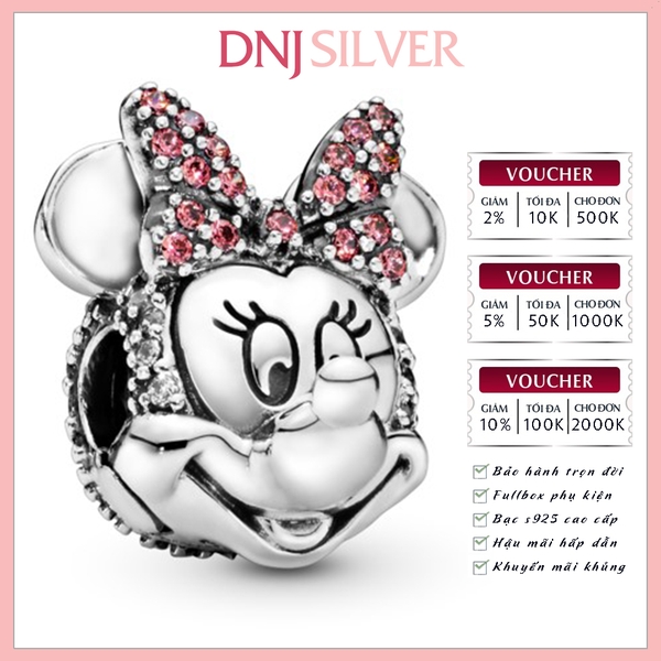 [Chính hãng] Charm bạc 925 cao cấp - Charm Disney Minnie Mouse Pink Pavé Bow Clip thích hợp để mix vòng tay charm bạc cao cấp - DN278