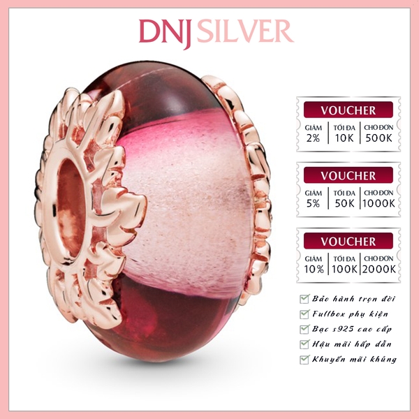 [Chính hãng] Charm bạc 925 cao cấp - Charm Pink Murano Glass & Leaves thích hợp để mix vòng tay charm bạc cao cấp - DN217