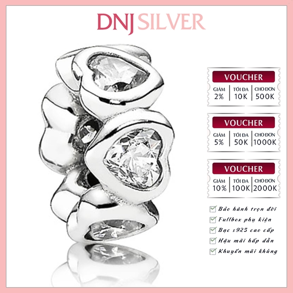 [Chính hãng] Charm bạc 925 cao cấp - Charm Sparkling Hearts Spacer thích hợp để mix vòng tay charm bạc cao cấp - DN310