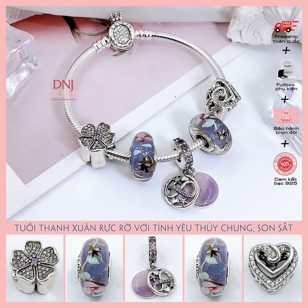 Vòng tay charm bạc 925 cao cấp - Bộ Vòng charm Thanh xuân rực rỡ, Tình yêu thủy chung - Vòng tay dành cho nam và nữ