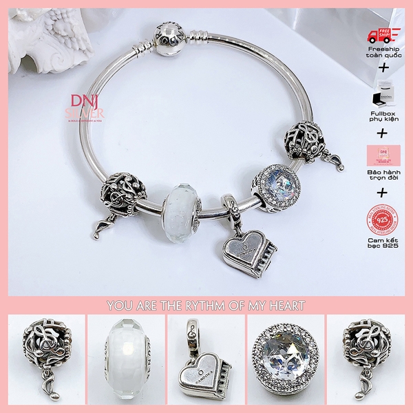 Vòng tay charm bạc 925 cao cấp - Bộ Vòng charm You Are The Rythm Of My Heart - Vòng tay dành cho nam và nữ