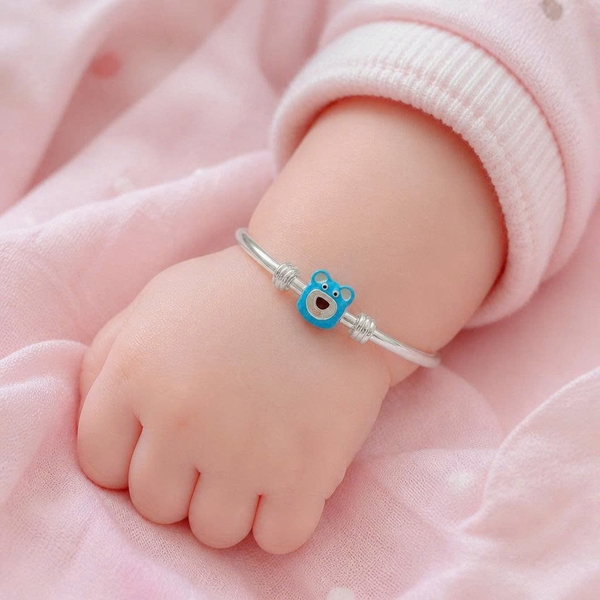 Vòng Tay Bạc Nguyên Chất 99 Cho Bé - Charm Mắt Xanh - VTB99B009