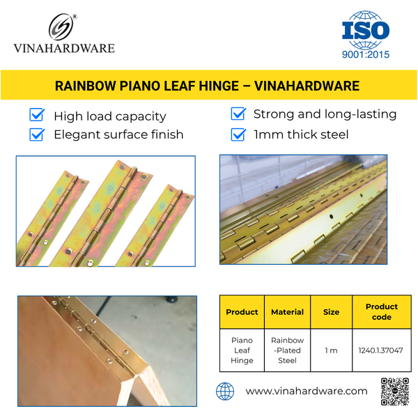 Zinc-Plated Piano Hinge – Rainbow Finish – 37mm Width – Model 1240.1.37047