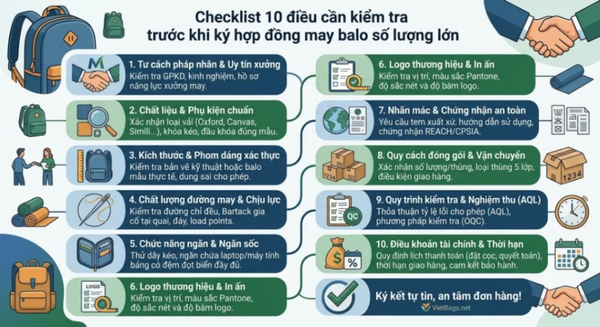 Checklist 10 điều cần kiểm tra trước khi ký hợp đồng may balo số lượng lớn