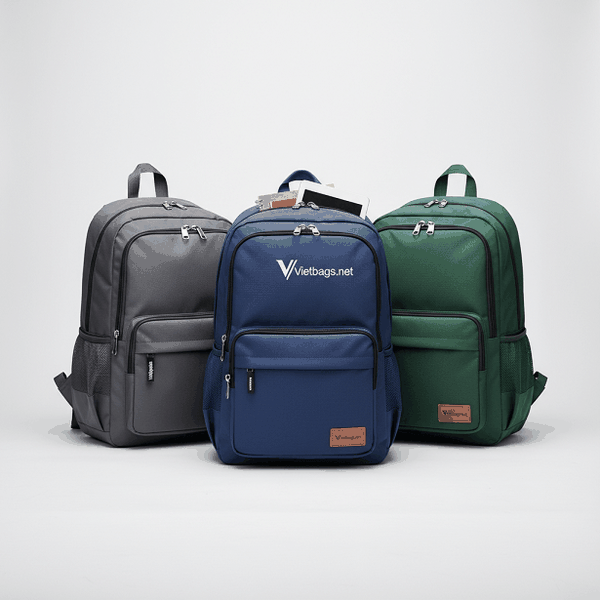 Mẫu balo đồng phục cao cấp in logo thương hiệu được thiết kế và sản xuất tỉ mỉ bởi Vietbags, chất liệu vải bền bỉ và đường may tinh tế.
