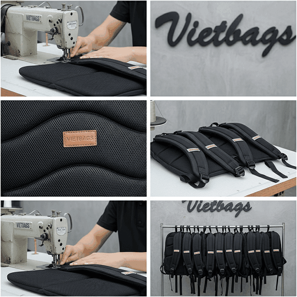 Chi tiết đệm lưng thoáng khí và quai đeo êm ái của dòng balo học sinh được sản xuất trực tiếp tại xưởng Vietbags, thiết kế thông minh giúp bảo vệ cột sống và chống gù hiệu quả.