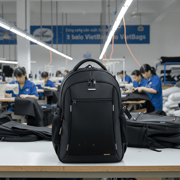 dịch vụ may balo công sở theo đơn đặt hàng tại xưởng sản xuất Vietbags uy tín.