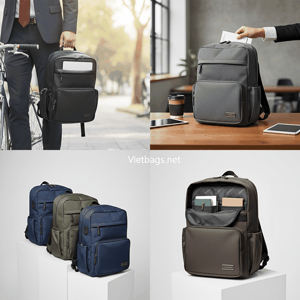 Nhân viên văn phòng tự tin sử dụng balo công sở cao cấp được sản xuất theo đơn đặt hàng riêng biệt tại xưởng may Vietbags, đảm bảo tính thẩm mỹ và độ bền vượt trội.