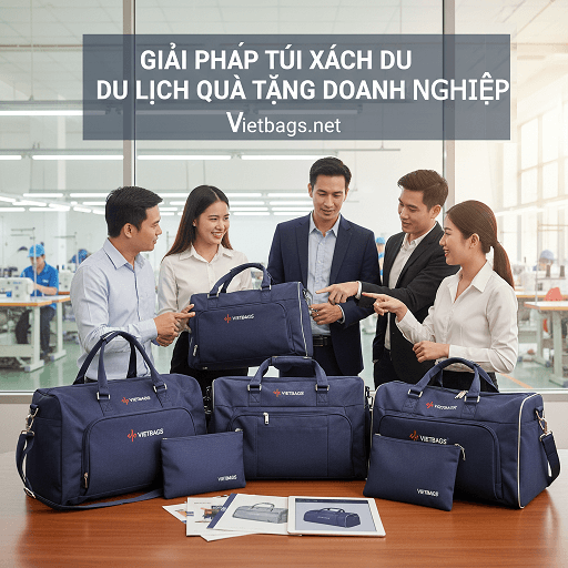 Hình ảnh thực tế mẫu túi xách du lịch quà tặng doanh nghiệp được sản xuất bởi Vietbags mang đến giải pháp quà tặng chuyên nghiệp