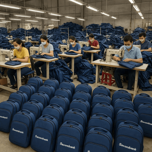 Xưởng VietBags sản xuất balo in logo theo yêu cầu doanh nghiệp