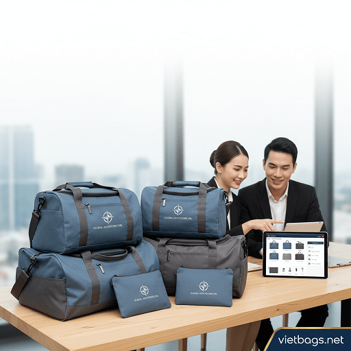 Xưởng may Vietbags sản xuất túi xách du lịch quà tặng in logo thương hiệu cho doanh nghiệp