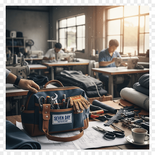 Hình ảnh thực tế nhân viên kỹ thuật sử dụng túi đựng dụng cụ cao cấp do Vietbags sản xuất cho công ty Seven Day trong công việc hàng ngày