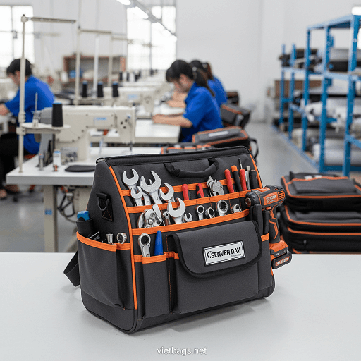 Góc nhìn thực tế sản phẩm túi đựng dụng cụ Seven Day do xưởng may Vietbags sản xuất