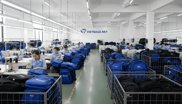 Quy trình sản xuất balo quà tặng đầu năm chuyên nghiệp tại xưởng Vietbags với đa dạng mẫu mã, chất liệu bền đẹp, in ấn logo sắc nét dành cho doanh nghiệp làm quà tặng đối tác và nhân viên.