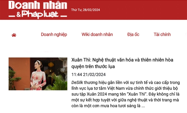 [Báo Doanh nhân & Pháp luật] Xuân Thì: Nghệ thuật văn hóa và thiên nhiên hòa quyện trên thước lụa