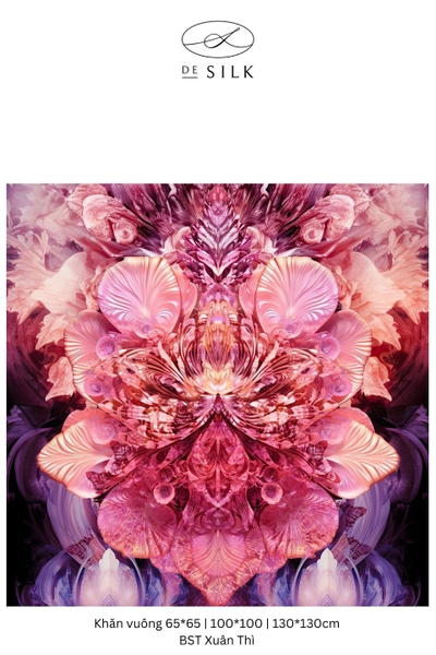 Khăn lụa vuông 100 Symphony of Petal Whispers họa tiết hoa violet pha hồng