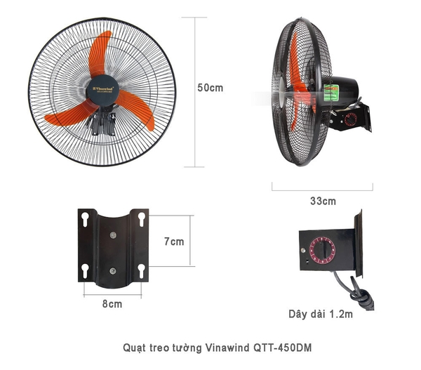 Quạt treo tường Vinawind QTT-450DM - Sải cánh 45cm, 2 dây kéo