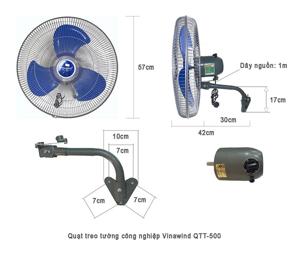 Quạt treo tường công nghiệp Vinawind QTT-500 - Sải cánh 50cm, 150W