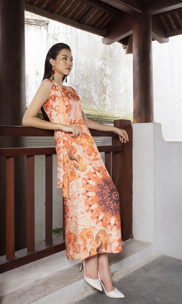 Keo Pagoda T9 orange silk fabric