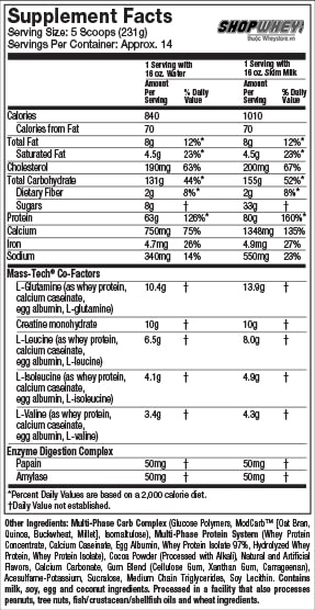 Nutrition Facts Mass Tech