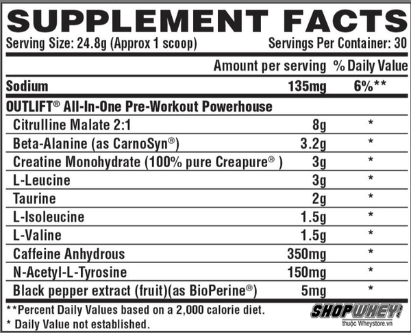 Outlift 30 servings - Pre Workout tăng thêm sức mạnh