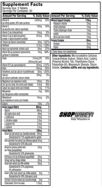 Nutrition Facts Platinum Multi Vitamin