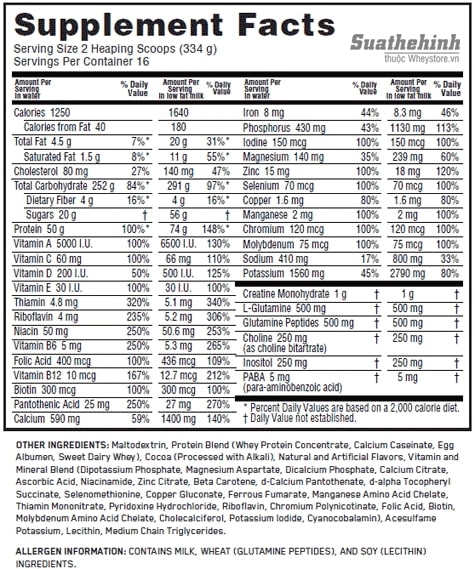 Nutrition Facts Serious Mass 12lbs