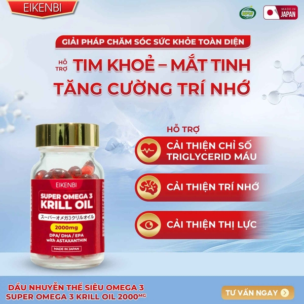 Viên Uống Dầu Nhuyễn Thể Siêu Omega - 3 Krill Oil Eikenbi [Hộp 60 viên]