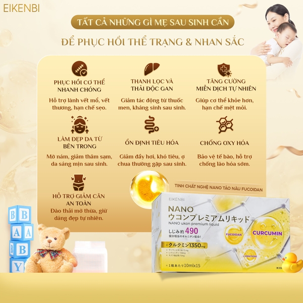 Tinh Chất Nghệ Nano Tảo Nâu Fucoidan Eikenbi [Hộp 15 ống x 10ml]