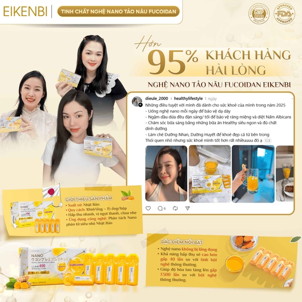 Tinh Chất Nghệ Nano Curcumin Tảo Nâu Fucoidan Eikenbi [Hộp 15 ống x 10ml]