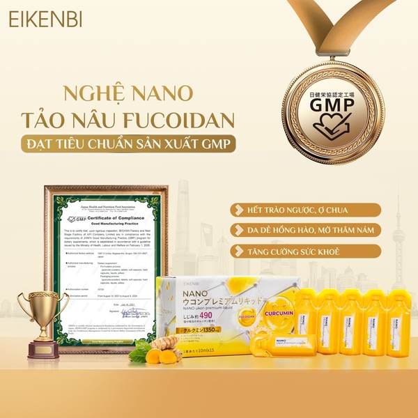 Tinh Chất Nghệ Nano Tảo Nâu Fucoidan Eikenbi [Hộp 15 ống x 10ml]