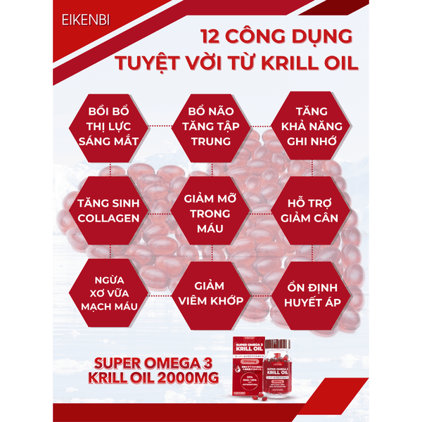 Viên Uống Dầu Nhuyễn Thể Siêu Omega - 3 Krill Oil Eikenbi [Hộp 60 viên]