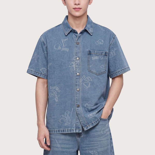 Sơ Mi Jean Tay Ngắn Fapas Boxy Many