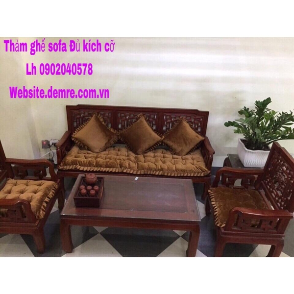 Bộ thảm ghế gỗ 1 dài 2 ngắn