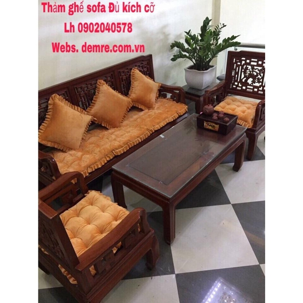 Bộ thảm ghế gỗ 1 dài 2 ngắn
