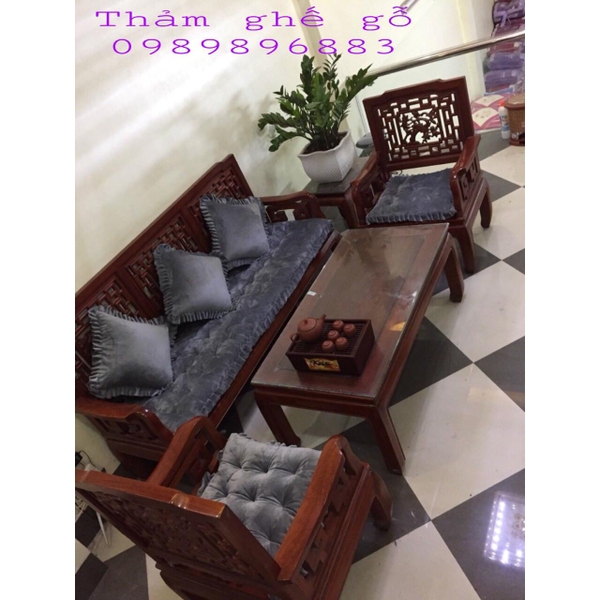 Bộ thảm ghế gỗ 1 dài 2 ngắn