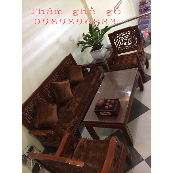Bộ thảm ghế gỗ 1 dài 2 ngắn