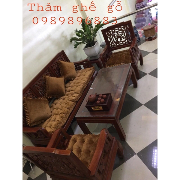 Bộ thảm ghế gỗ 1 dài 2 ngắn