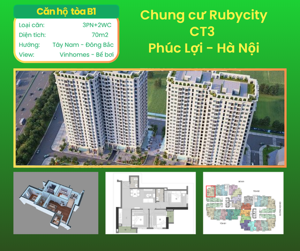 BÁN CHUNG CƯ RUBY3 70M2 3 NGỦ 2 WC Full đồ nội thất. Giá 4.x tỷ. Liên hệ 0399926400